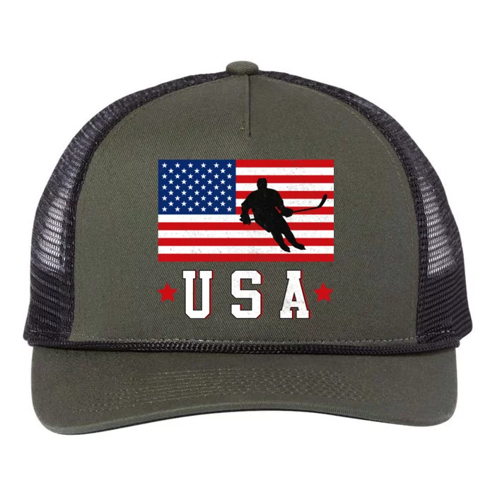 USA Hockey Winter Sports Games Retro Rope Trucker Hat Cap