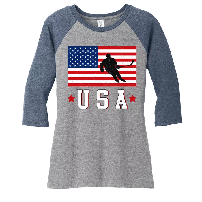 USA Hockey Winter Sports Games Women's Tri-Blend 3/4-Sleeve Raglan Shirt