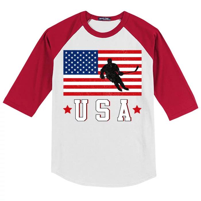 USA Hockey Winter Sports Games Kids Colorblock Raglan Jersey