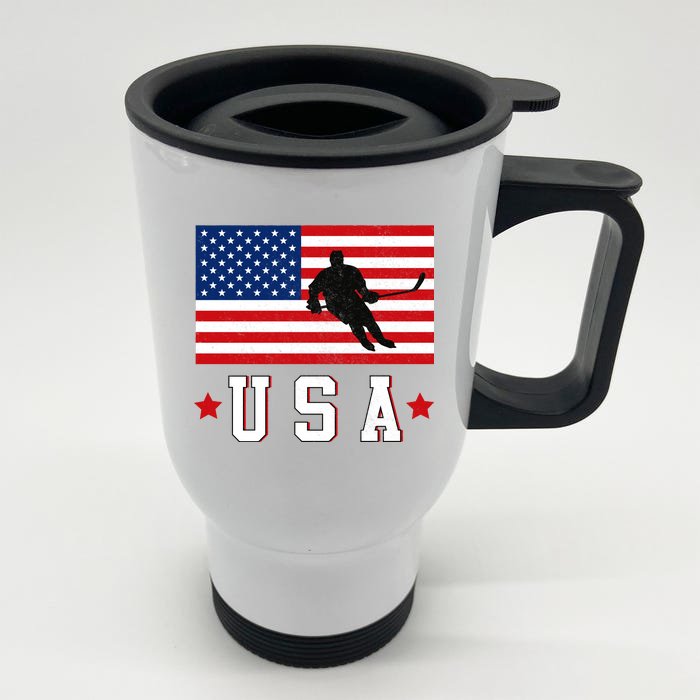 USA Hockey Winter Sports Games Front & Back Stainless Steel Travel Mug