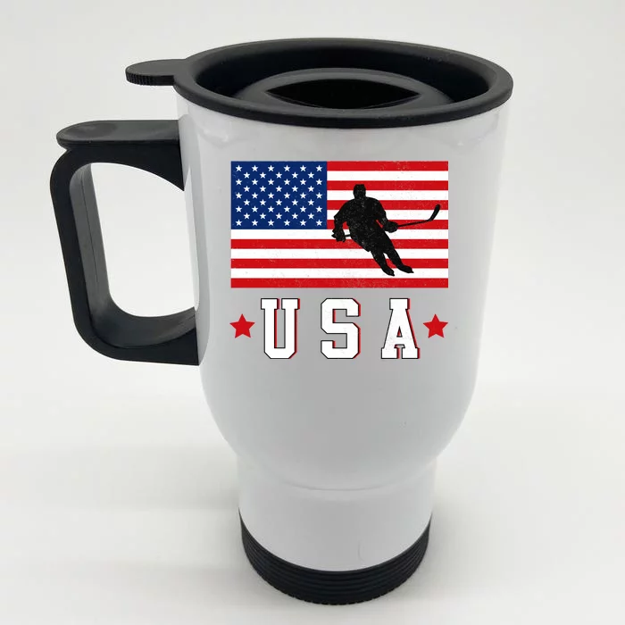 USA Hockey Winter Sports Games Front & Back Stainless Steel Travel Mug