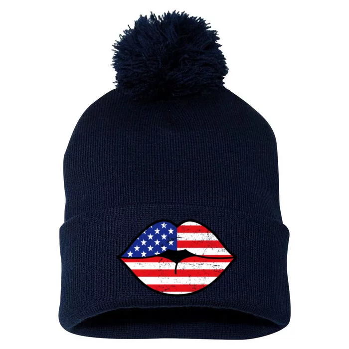 USA Lips Pom Pom 12in Knit Beanie