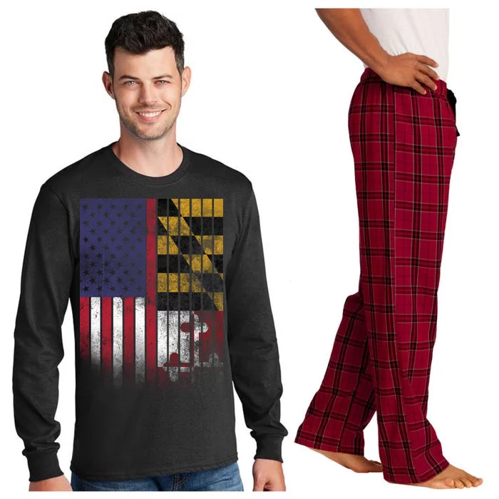 USA Maryland Flag Long Sleeve Pajama Set