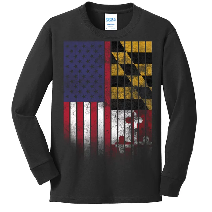 USA Maryland Flag Kids Long Sleeve Shirt