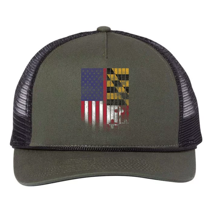 USA Maryland Flag Retro Rope Trucker Hat Cap