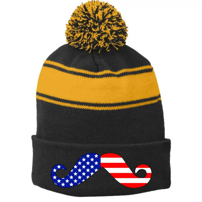 USA Mustache American Stache Stripe Pom Pom Beanie