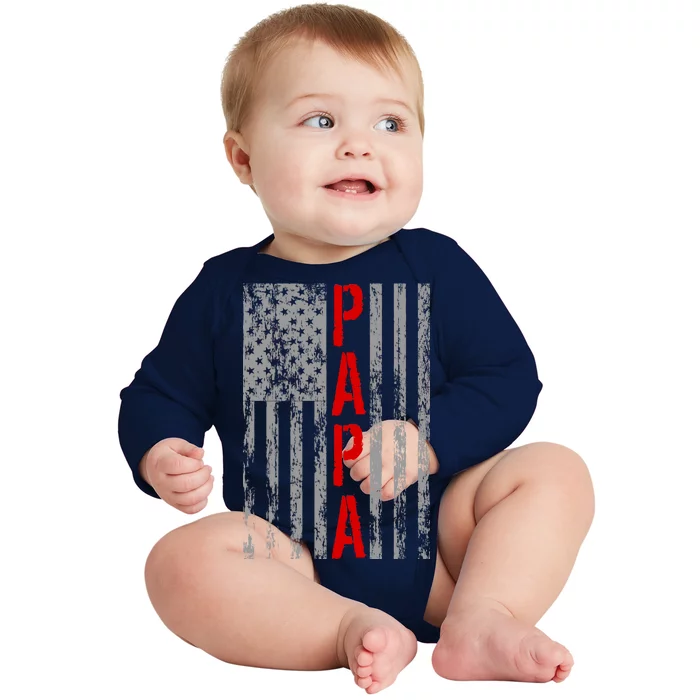 USA PAPA Retro Vintage Flag Baby Long Sleeve Bodysuit