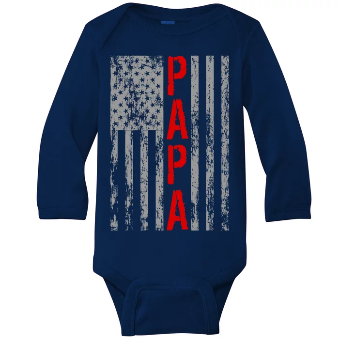 USA PAPA Retro Vintage Flag Baby Long Sleeve Bodysuit