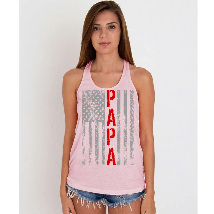 USA PAPA Retro Vintage Flag Women's Knotted Racerback Tank