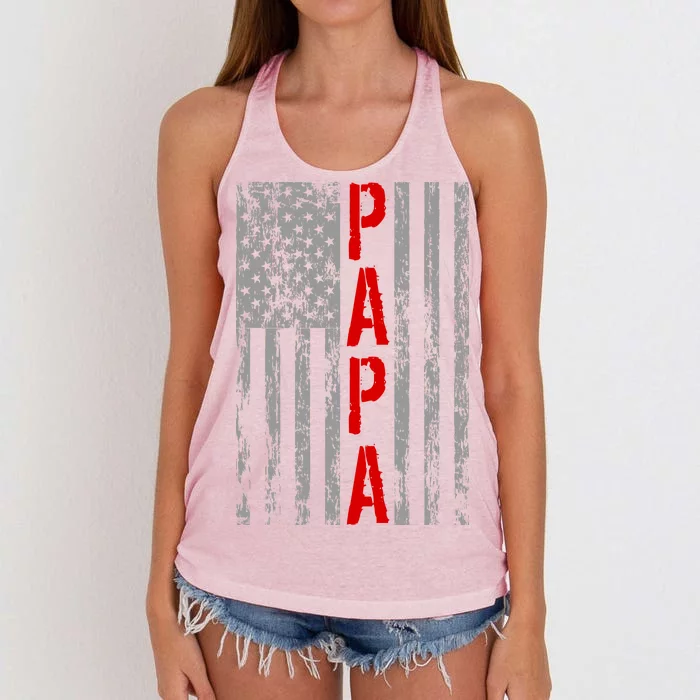 USA PAPA Retro Vintage Flag Women's Knotted Racerback Tank