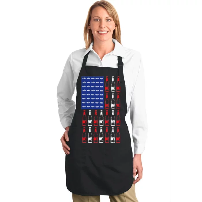 USA Patriotic Beer Bottle American Flag Full-Length Apron With Pocket