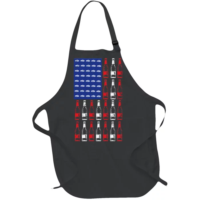 USA Patriotic Beer Bottle American Flag Full-Length Apron With Pocket