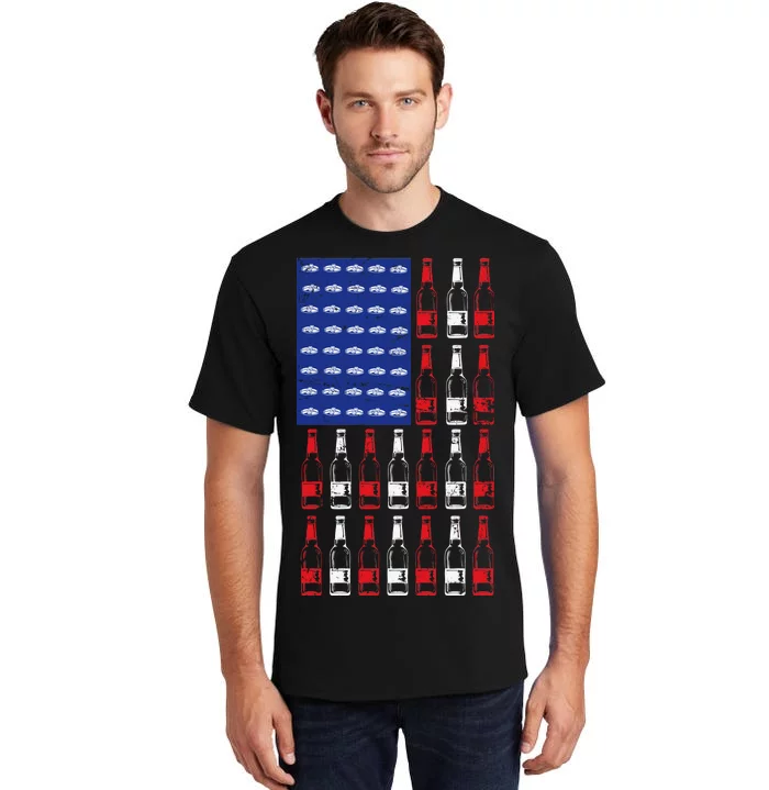 USA Patriotic Beer Bottle American Flag Tall T-Shirt