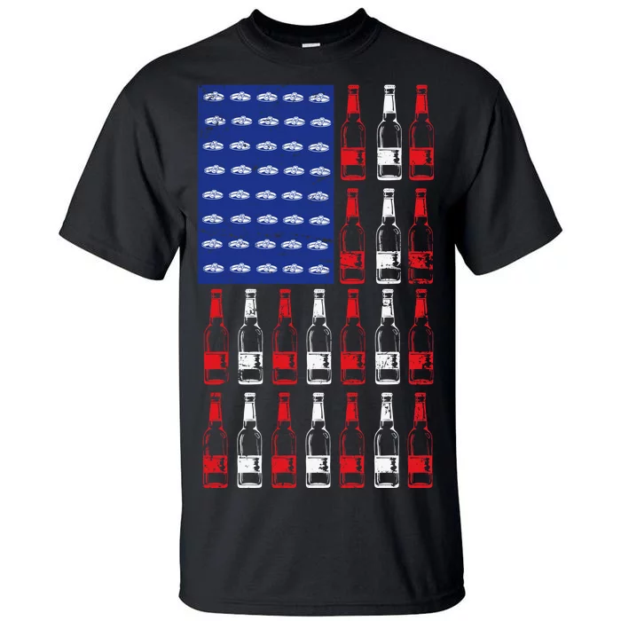 USA Patriotic Beer Bottle American Flag Tall T-Shirt