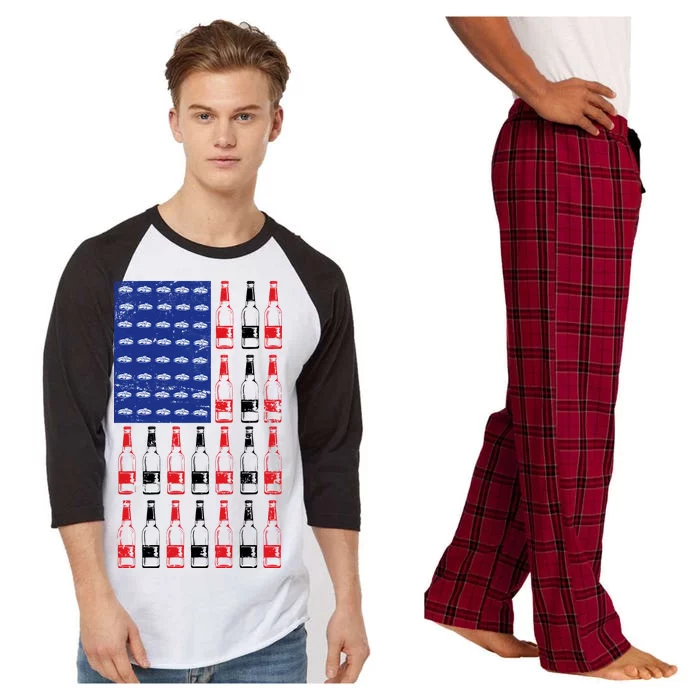 USA Patriotic Beer Bottle American Flag Raglan Sleeve Pajama Set