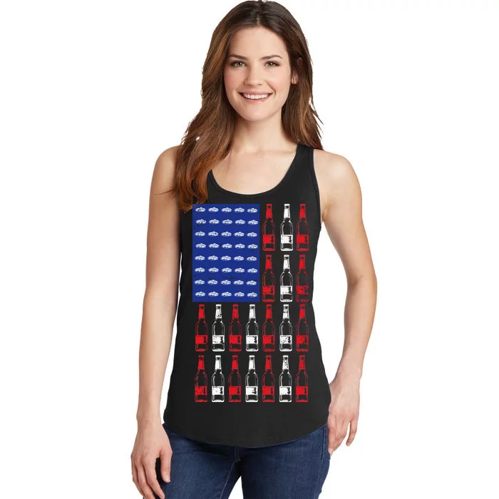 USA Patriotic Beer Bottle American Flag Ladies Essential Tank