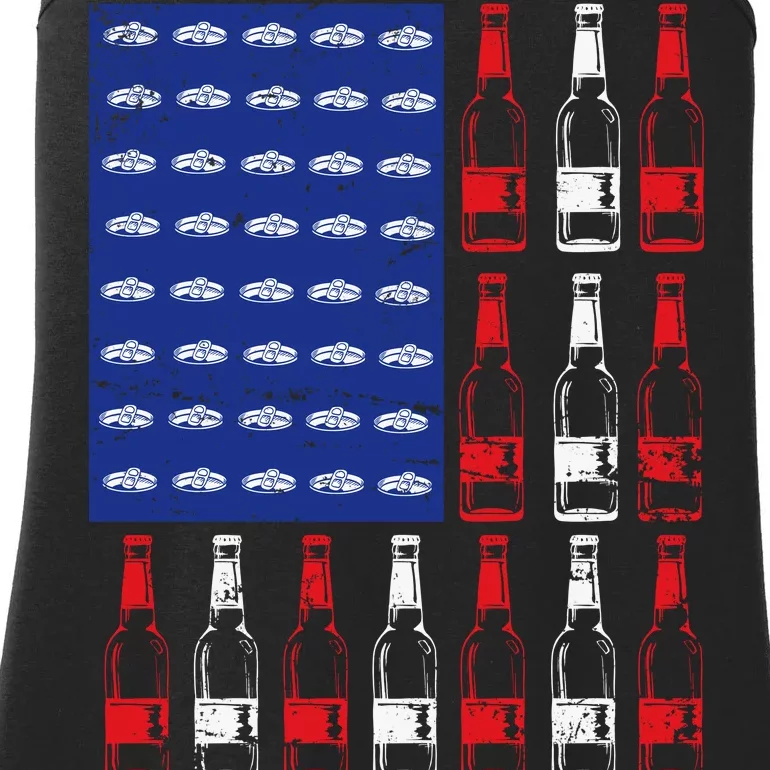 USA Patriotic Beer Bottle American Flag Ladies Essential Tank