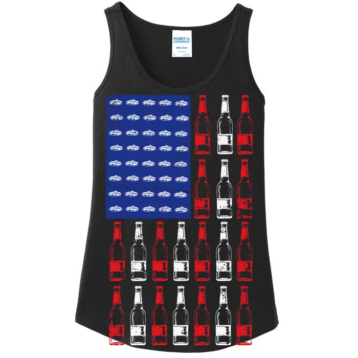 USA Patriotic Beer Bottle American Flag Ladies Essential Tank