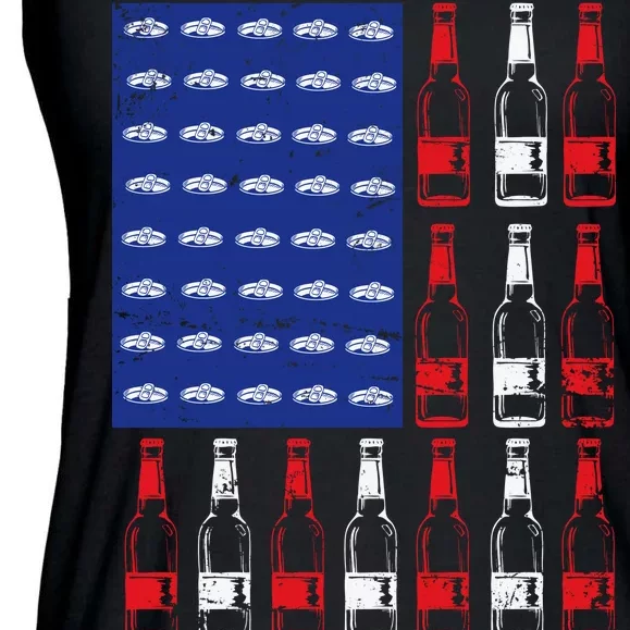 USA Patriotic Beer Bottle American Flag Ladies Essential Flowy Tank