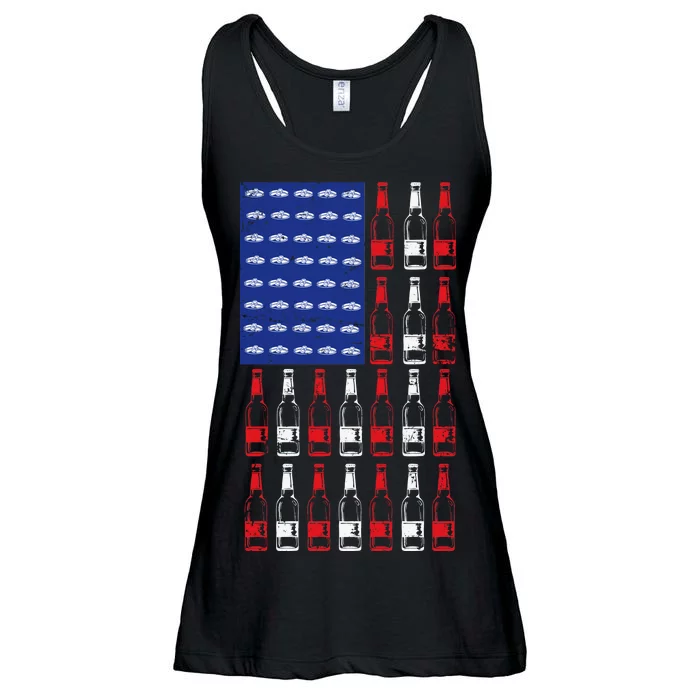 USA Patriotic Beer Bottle American Flag Ladies Essential Flowy Tank