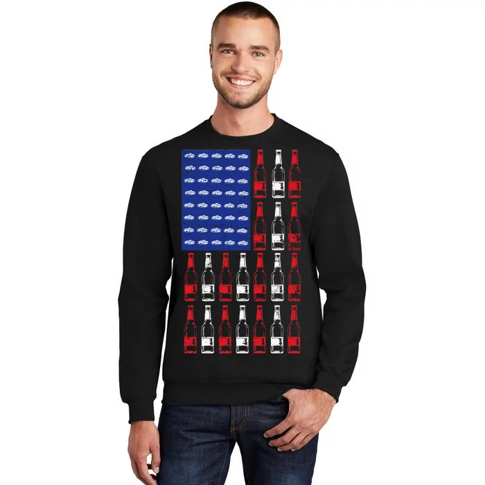 USA Patriotic Beer Bottle American Flag Tall Sweatshirt