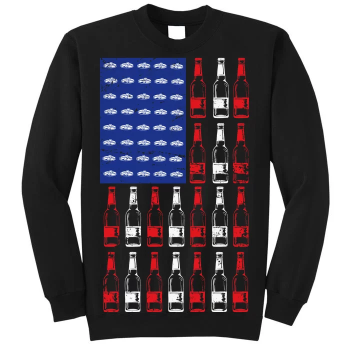 USA Patriotic Beer Bottle American Flag Tall Sweatshirt