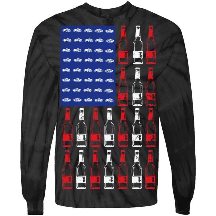 USA Patriotic Beer Bottle American Flag Tie-Dye Long Sleeve Shirt