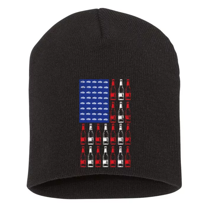 USA Patriotic Beer Bottle American Flag Short Acrylic Beanie