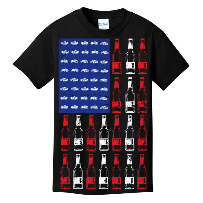 USA Patriotic Beer Bottle American Flag Kids T-Shirt