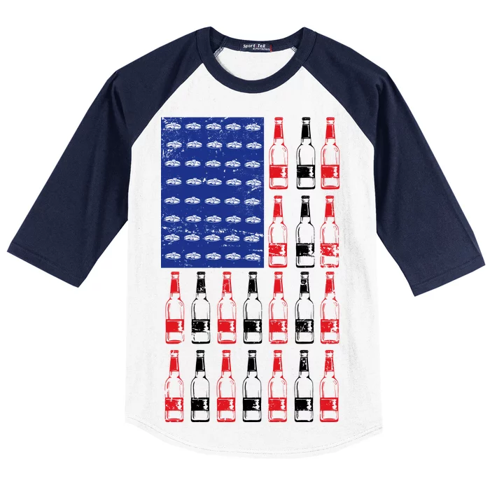 USA Patriotic Beer Bottle American Flag Baseball Sleeve Shirt