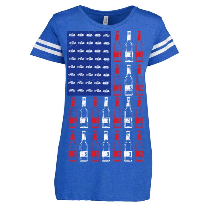 USA Patriotic Beer Bottle American Flag Enza Ladies Jersey Football T-Shirt