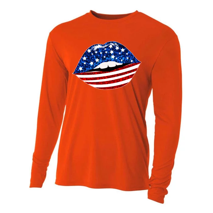 USA Patriotic Lips Of America Cooling Performance Long Sleeve Crew