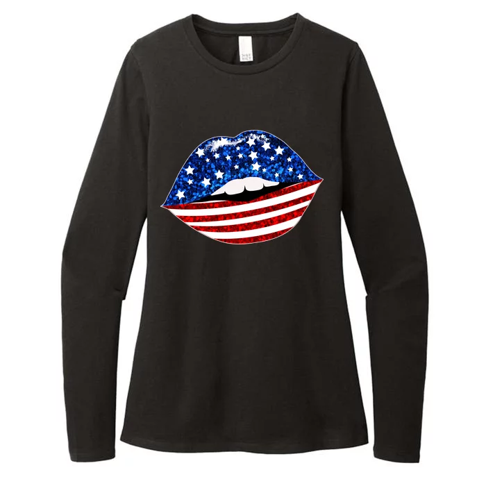 USA Patriotic Lips Of America Womens CVC Long Sleeve Shirt