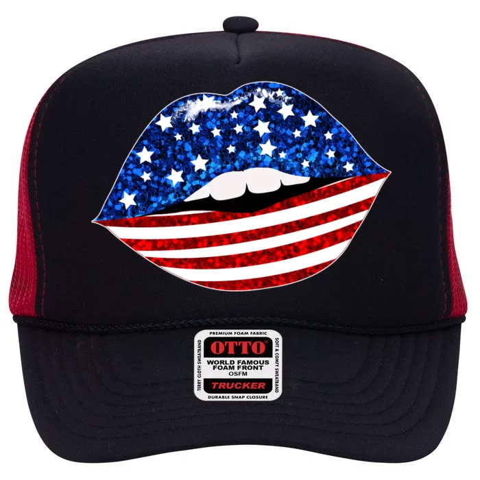 USA Patriotic Lips Of America High Crown Mesh Trucker Hat