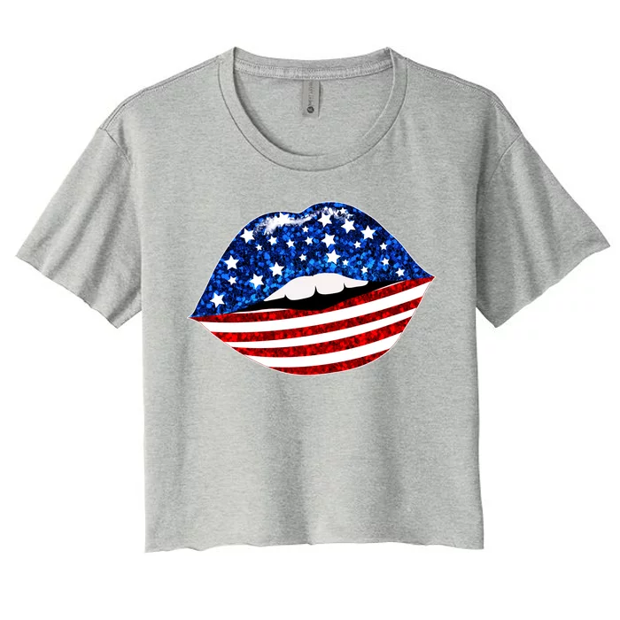 USA Patriotic Lips Of America Women's Crop Top Tee