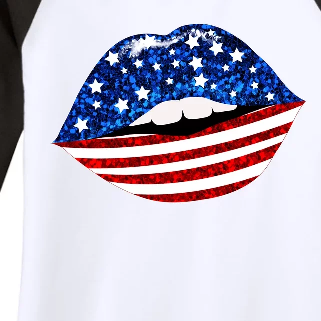 USA Patriotic Lips Of America Women's Tri-Blend 3/4-Sleeve Raglan Shirt