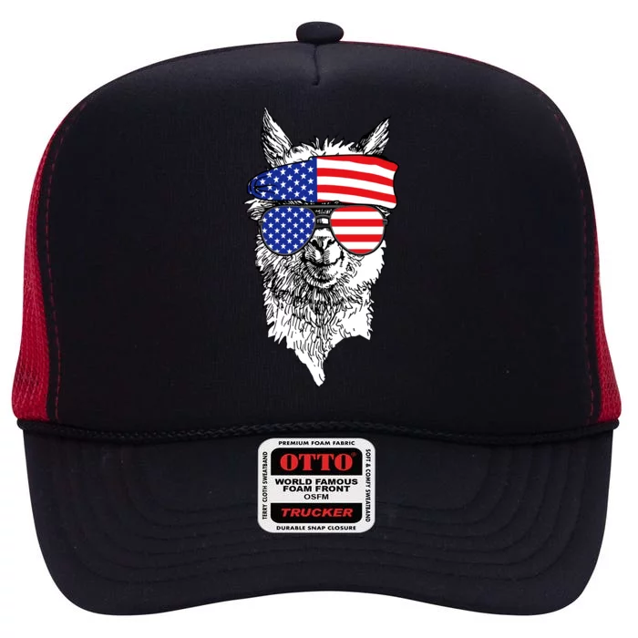 USA Patriotic Llama High Crown Mesh Trucker Hat