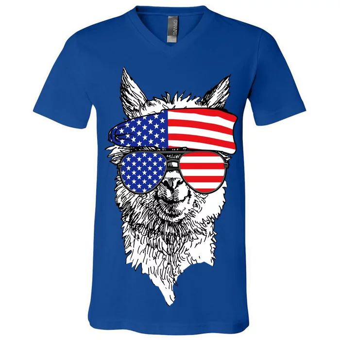 USA Patriotic Llama V-Neck T-Shirt