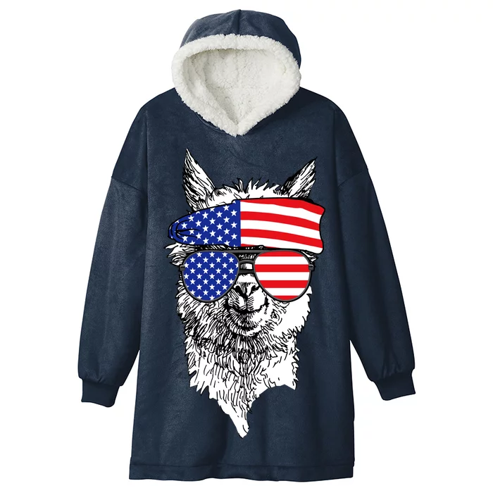 USA Patriotic Llama Hooded Wearable Blanket