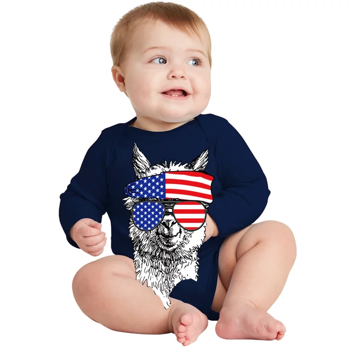 USA Patriotic Llama Baby Long Sleeve Bodysuit