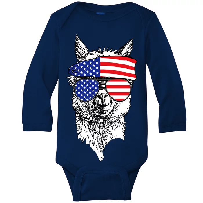 USA Patriotic Llama Baby Long Sleeve Bodysuit