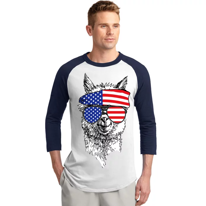 USA Patriotic Llama Baseball Sleeve Shirt