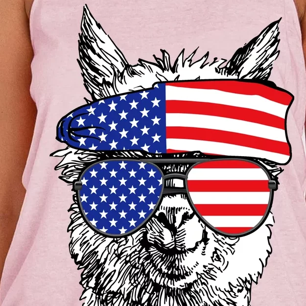 USA Patriotic Llama Women's Knotted Racerback Tank