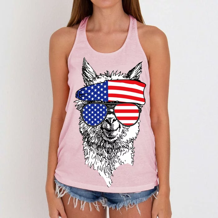 USA Patriotic Llama Women's Knotted Racerback Tank