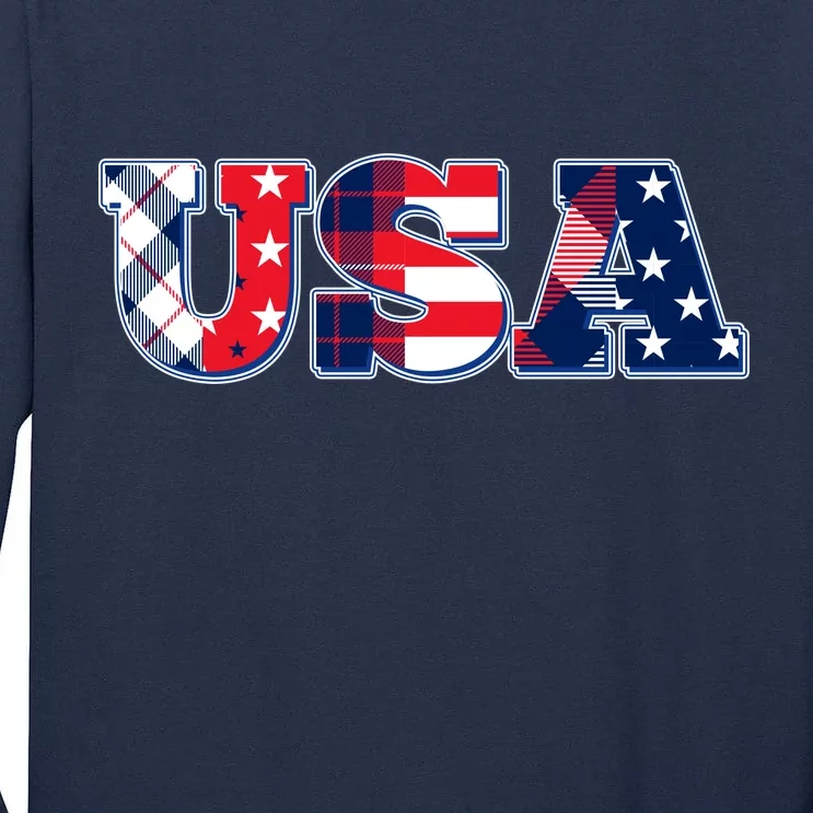 USA Patriotic Logo Star Stripes Patterns Tall Long Sleeve T-Shirt