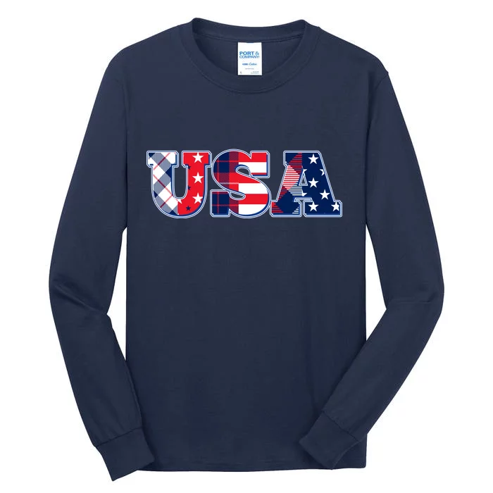 USA Patriotic Logo Star Stripes Patterns Tall Long Sleeve T-Shirt