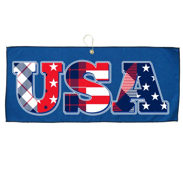 USA Patriotic Logo Star Stripes Patterns Large Microfiber Waffle Golf Towel