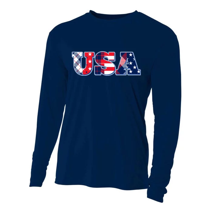 USA Patriotic Logo Star Stripes Patterns Cooling Performance Long Sleeve Crew