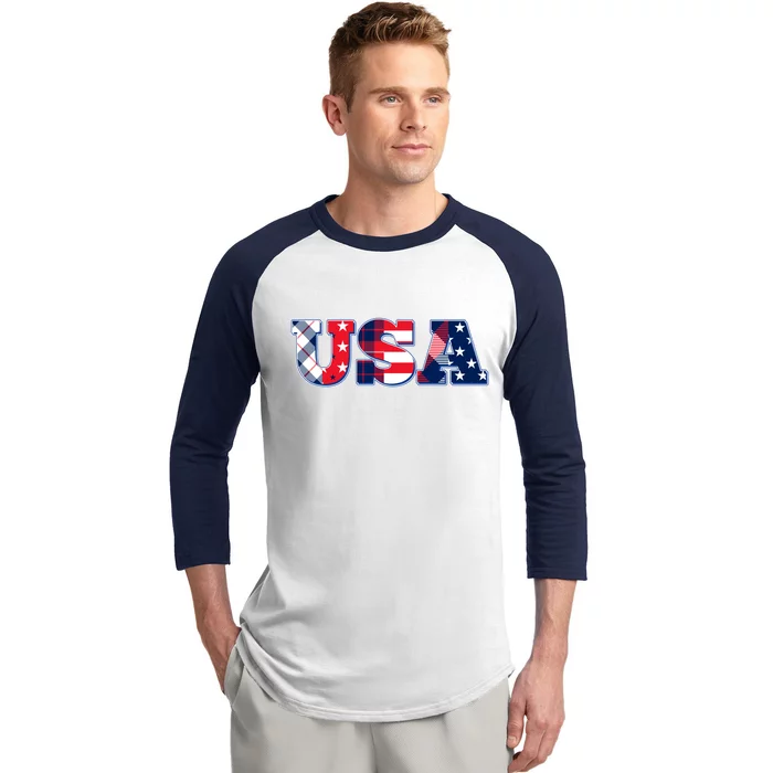 USA Patriotic Logo Star Stripes Patterns Baseball Sleeve Shirt