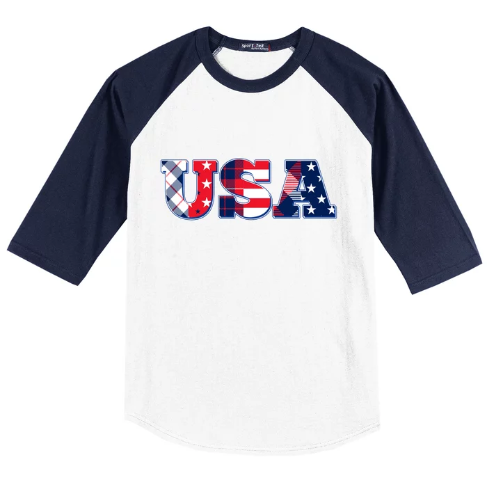 USA Patriotic Logo Star Stripes Patterns Baseball Sleeve Shirt